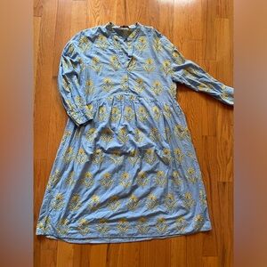 Blue and yellow embroidered sunflower dress